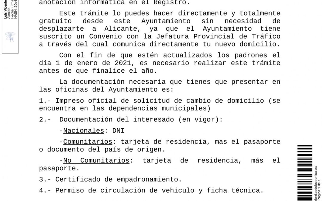 Cambio domicilio en el permiso de circulación